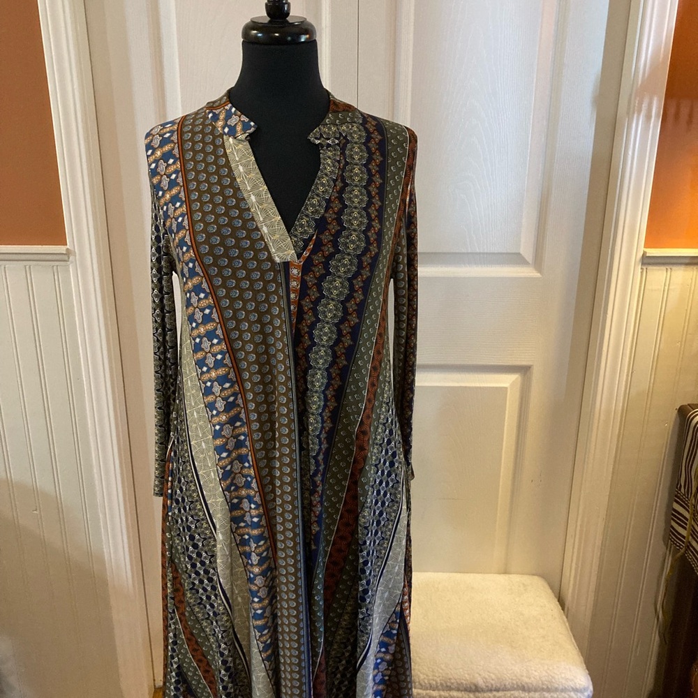 Honeyme Los Angeles Long Sleeve Geometric Pattern Dress